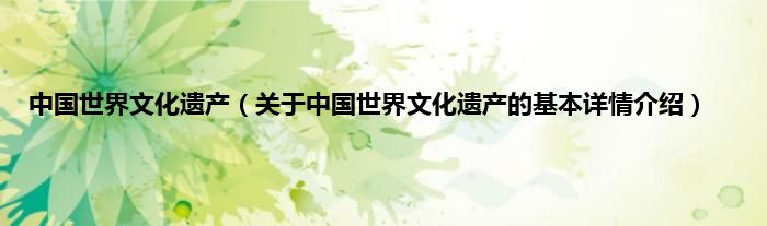 中国世界文化遗产（关于中国世界文化遗产的基本详情介绍）