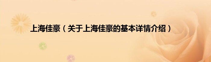 上海佳豪（关于上海佳豪的基本详情介绍）