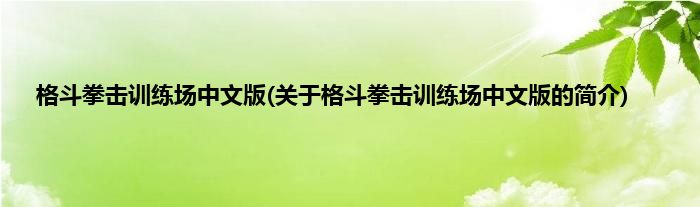 格斗拳击训练场中文版(关于格斗拳击训练场中文版的简介)