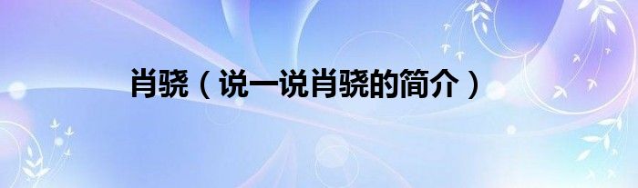 肖骁（说一说肖骁的简介）