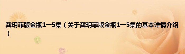 龚玥菲版金瓶1一5集（关于龚玥菲版金瓶1一5集的基本详情介绍）