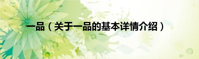 一品（关于一品的基本详情介绍）