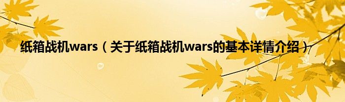 纸箱战机wars（关于纸箱战机wars的基本详情介绍）