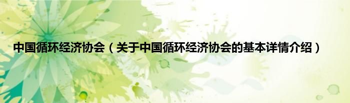 中国循环经济协会（关于中国循环经济协会的基本详情介绍）