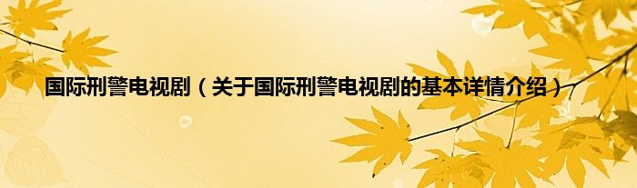 国际刑警电视剧（关于国际刑警电视剧的基本详情介绍）