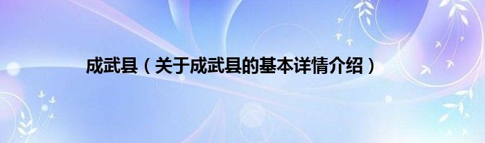 成武县（关于成武县的基本详情介绍）