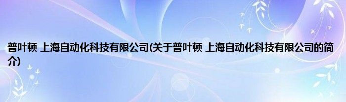 普叶顿 上海自动化科技有限公司(关于普叶顿 上海自动化科技有限公司的简介)