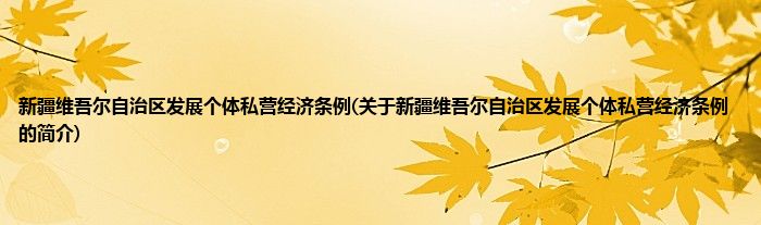 新疆维吾尔自治区发展个体私营经济条例(关于新疆维吾尔自治区发展个体私营经济条例的简介)