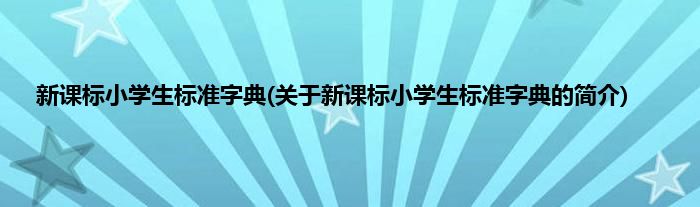 新课标小学生标准字典(关于新课标小学生标准字典的简介)