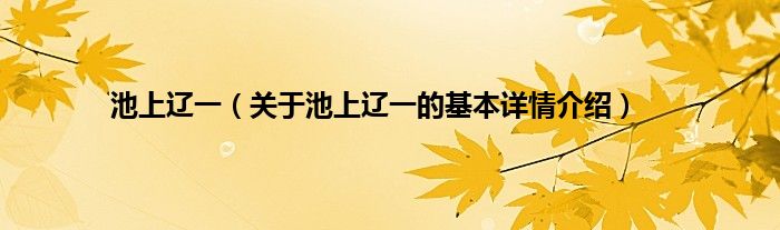 池上辽一（关于池上辽一的基本详情介绍）